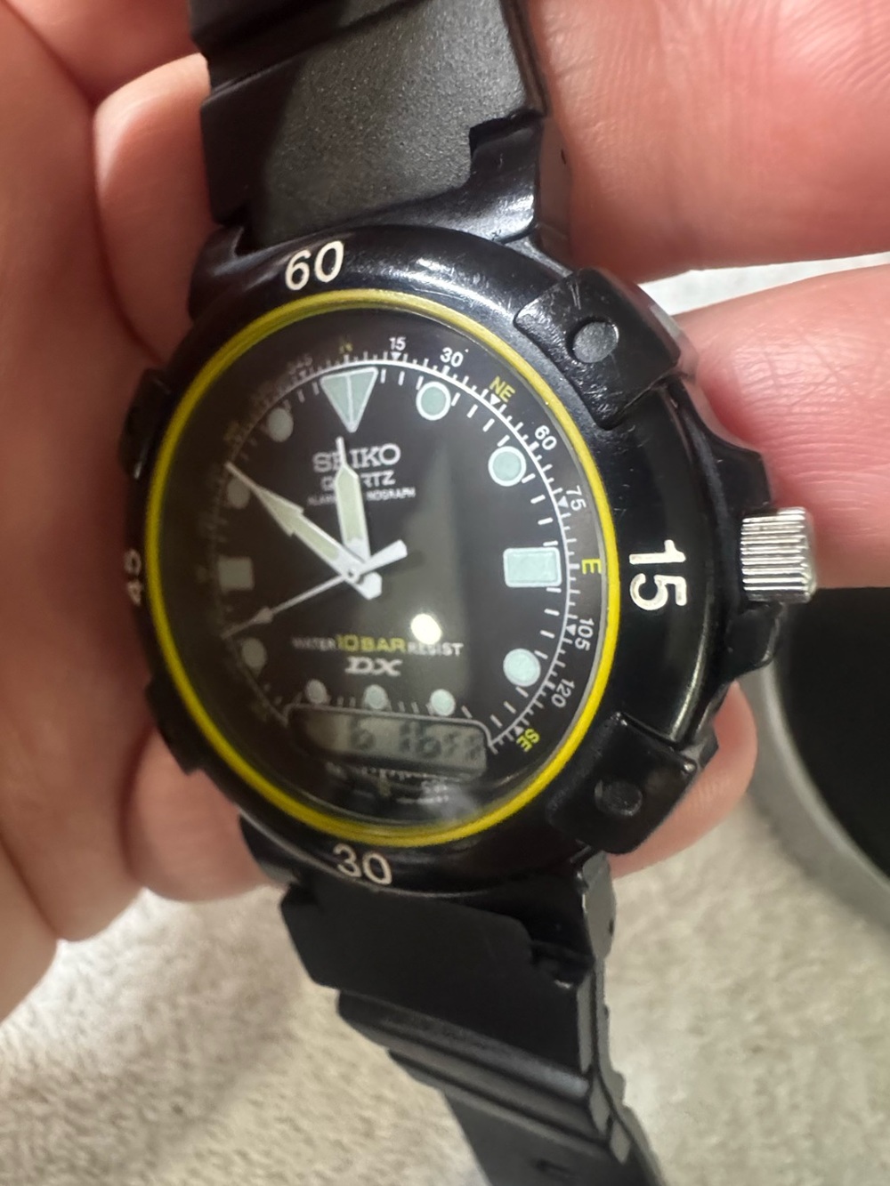 Seiko Black Watch with Yellow Accent Ring